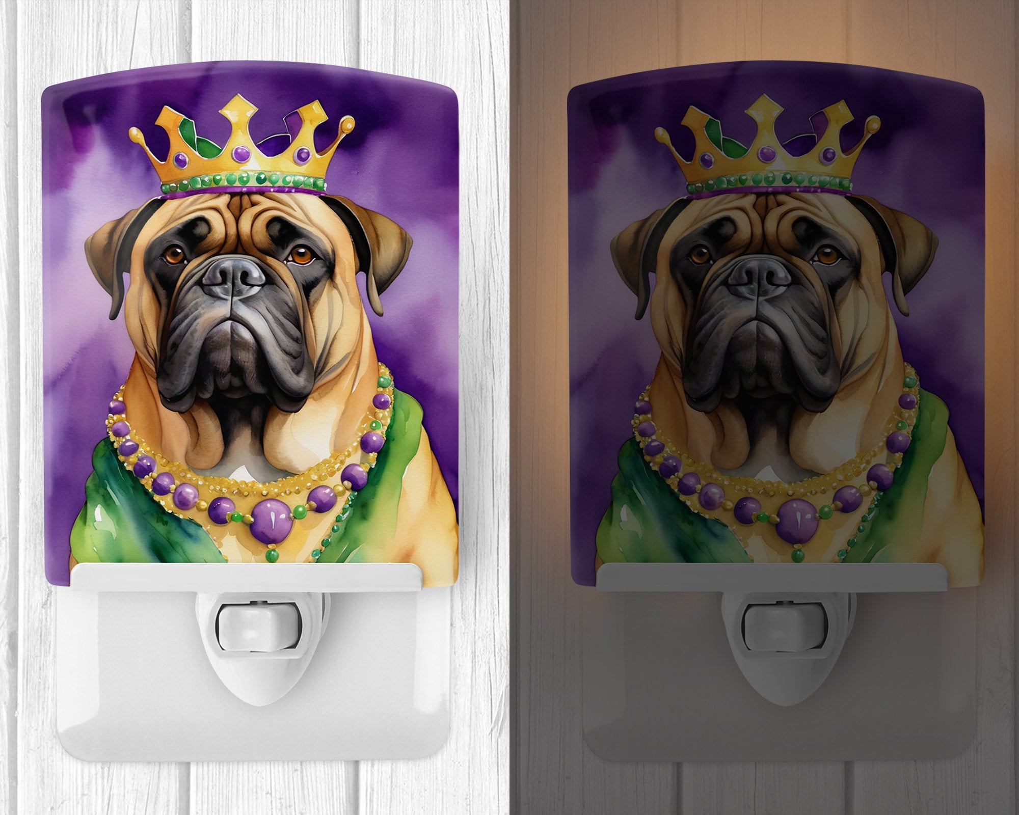 Bullmastiff King of Mardi Gras Ceramic Night Light 4 in x 6 in
