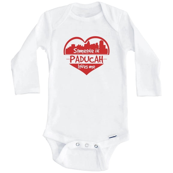 Someone in Paducah Loves Me Paducah Kentucky Skyline Heart One Piece Baby Bodysuit (Long Sleeve), 0-3 Months White