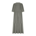 thumbnail image 4 of gakvbuo Linen Dresses For Women 3/4 Sleeves Roll Up Drawstring Front Pull Rope V Neck Tunic Dress Flowy A Line Maxi Dress Long Beach Dress, 4 of 7