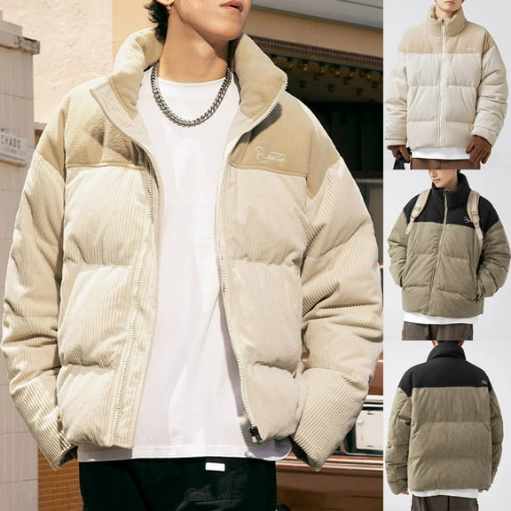 LpwkSSA Men's Puffer Corduroy Jacket Fall Winter Fleece Thcikened Thermal Warm Jacket Coat Solid Pocket Long Sleeve Lapel Collar Button Outwear Green M
