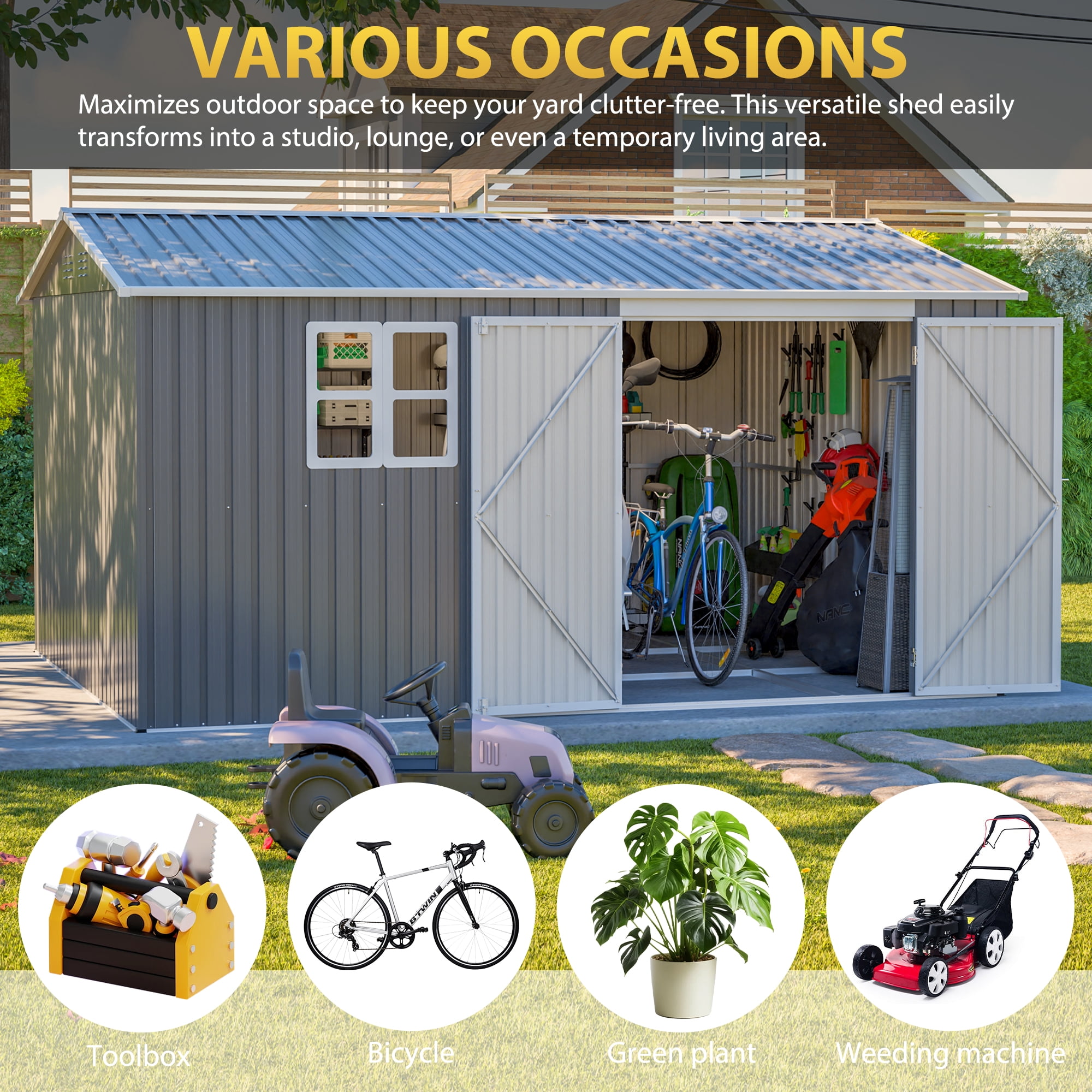 MAYEERTY 6x4FT Compact Outdoor Metal Storage Shed, Galvanized Steel Tool Shed with Lockable Door & Ventilation, All-Weather Organizer for Backyard, Garden & Patio