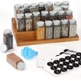 thumbnail image 1 of Countertop Spice Rack with 22 Glass Spice Jars, 3-Tier Bamboo Space Saver Step Shelf Countertop For Kitchen Cabinet Pantry, Printed Spice Labels, Chalk rd and Funnel Included, 1 of 7
