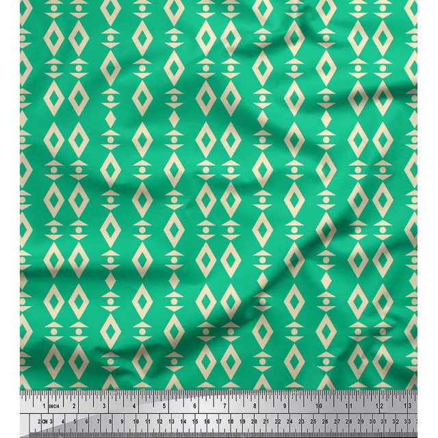Soimoi Green Poly Georgette Fabric Artistic Geometric Fabric Prints By Yard 52 Inch Wide