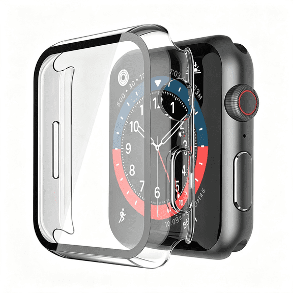 GJX 2Pcs Hard Pc Case with Tempered Glass Screen Protector Compatible with Watch Se 3 Se 2 Se Series 6 Series 5 Series 4 40Mm-Crystal Transparent
