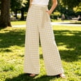 thumbnail image 2 of Miluxas Women's Gingham Plaid Pants Elastic High Waist Wide Leg Pants Tie Bow Decor Loose Casual Trousers with Pockets Summer Beach Loungewear Khaki, 2 of 6