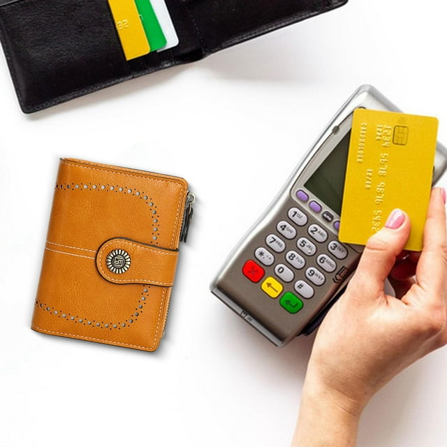 Cartera pequeña Monedero de moda Estuche para tarjetas Cartera para citas compras Hombres Mujeres caqui