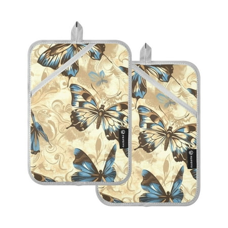 

Elegant Butterflies Flying Floral Oven Mitts 2 Pcs Pot Holders Sets Heat Resistant for Kitchen Cooking Baking 7 x9.8