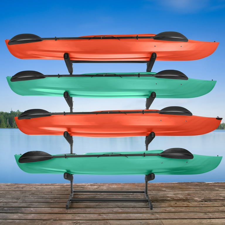 RAD Sportz Kayak Storage Rack 4 Level Freestanding Adjustable Stand with Padded Arms and 400lb Capacity for Canoes SUP or Paddleboards Black