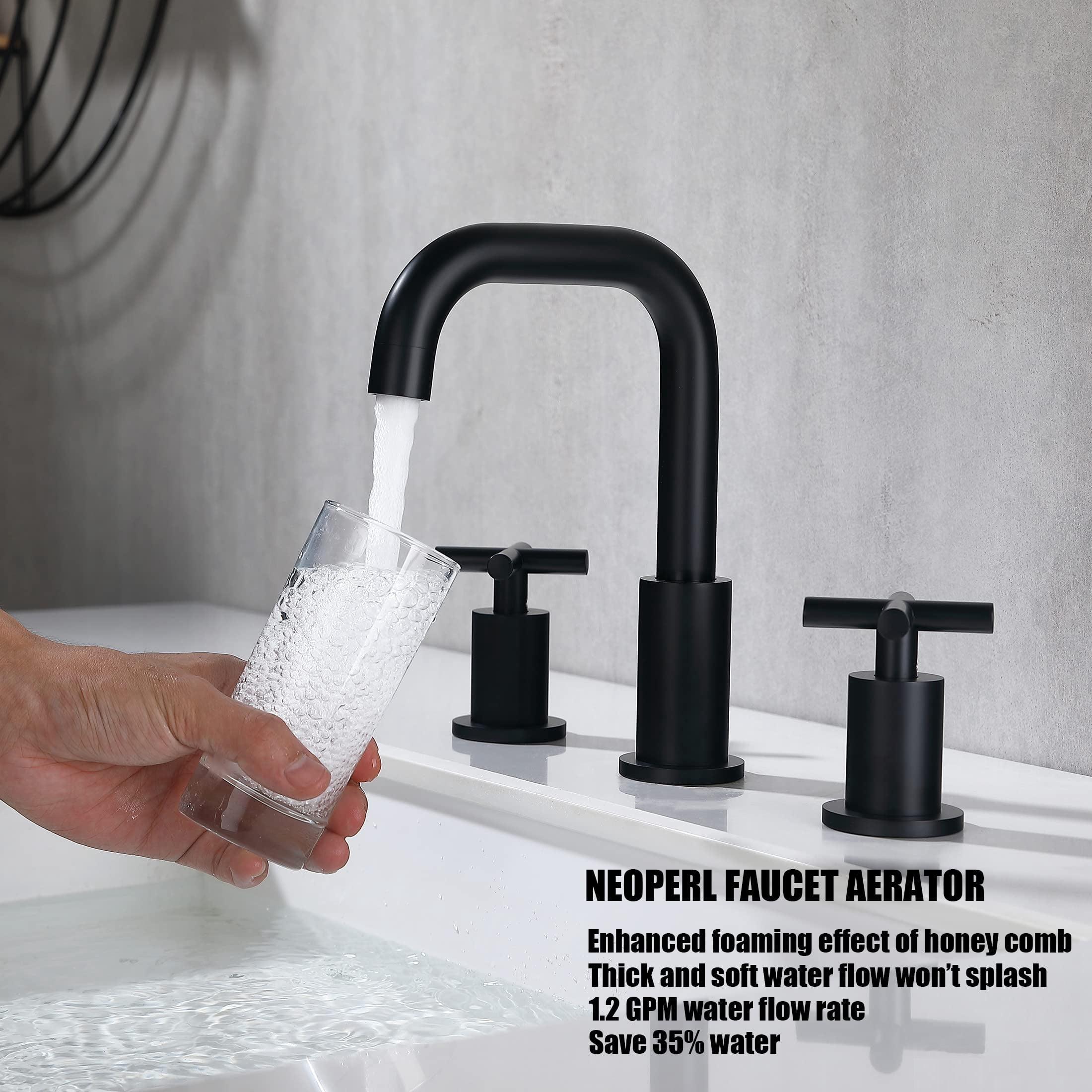 Adorer Matte Black 8 Inches Bathroom Faucet with Pop-up Drain, 2 Handle Widespread Bathroom Sink Faucet 3 Hole - 33163BK