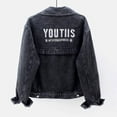 thumbnail image 6 of Women Jacket Turn-down Collar Long Sleeve Single-breasted Solid Color Buttons Embroidery Pockets Short Type Denim Hip Hop Streetwear Lady Coat, 6 of 7
