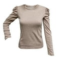 thumbnail image 3 of Women Multiple Sizes Winter Soft Smart Young Lace Edge Polyester Splice Top Blouse Shirt(Khaki,L), 3 of 4