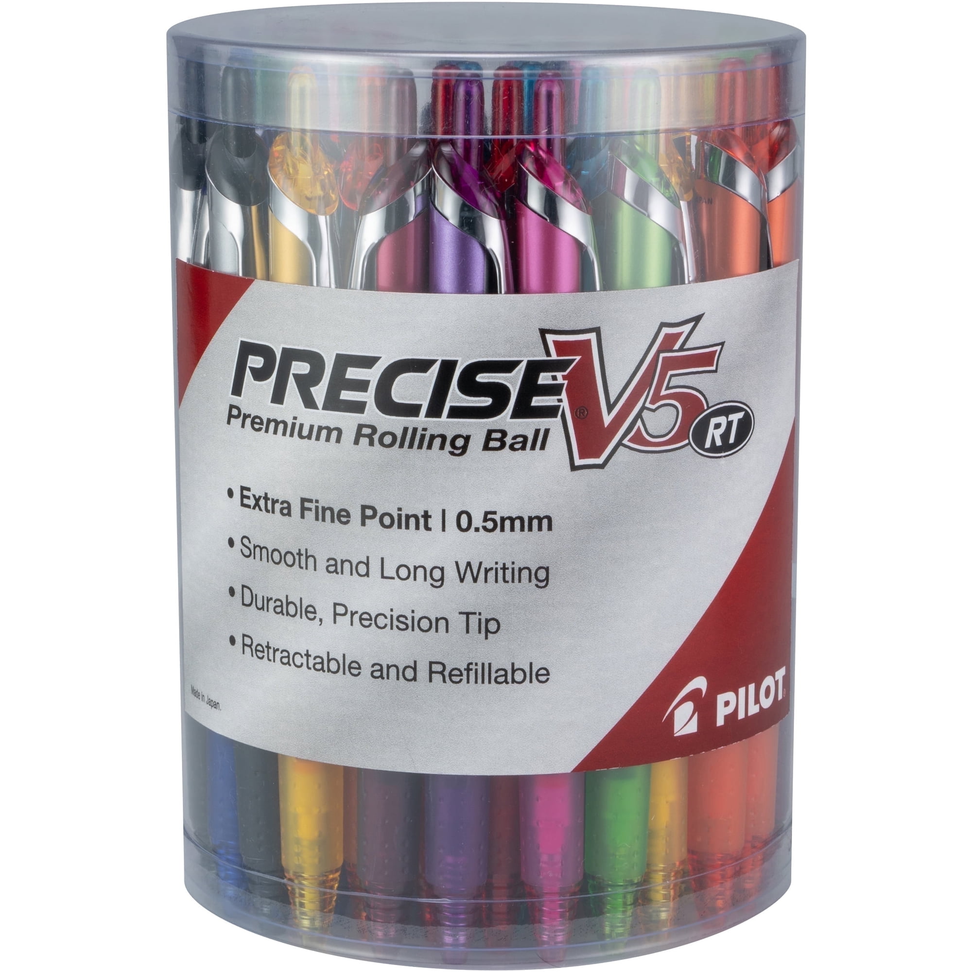 Pilot Precise V5 Premium Rolling Ball Retractable Pens, Extra Fine Point, 0.5 mm, Assorted Ink Colors, 48 Count