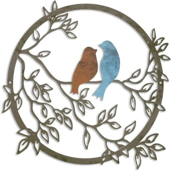 2 Pcs Metal Wall Art Bird Tree Branch Decor Rustic Home Garden Outdoor Hanging Decoration Vintage Iron Art for Living Room Bedroom Patio Farmhouse Aesthetic
