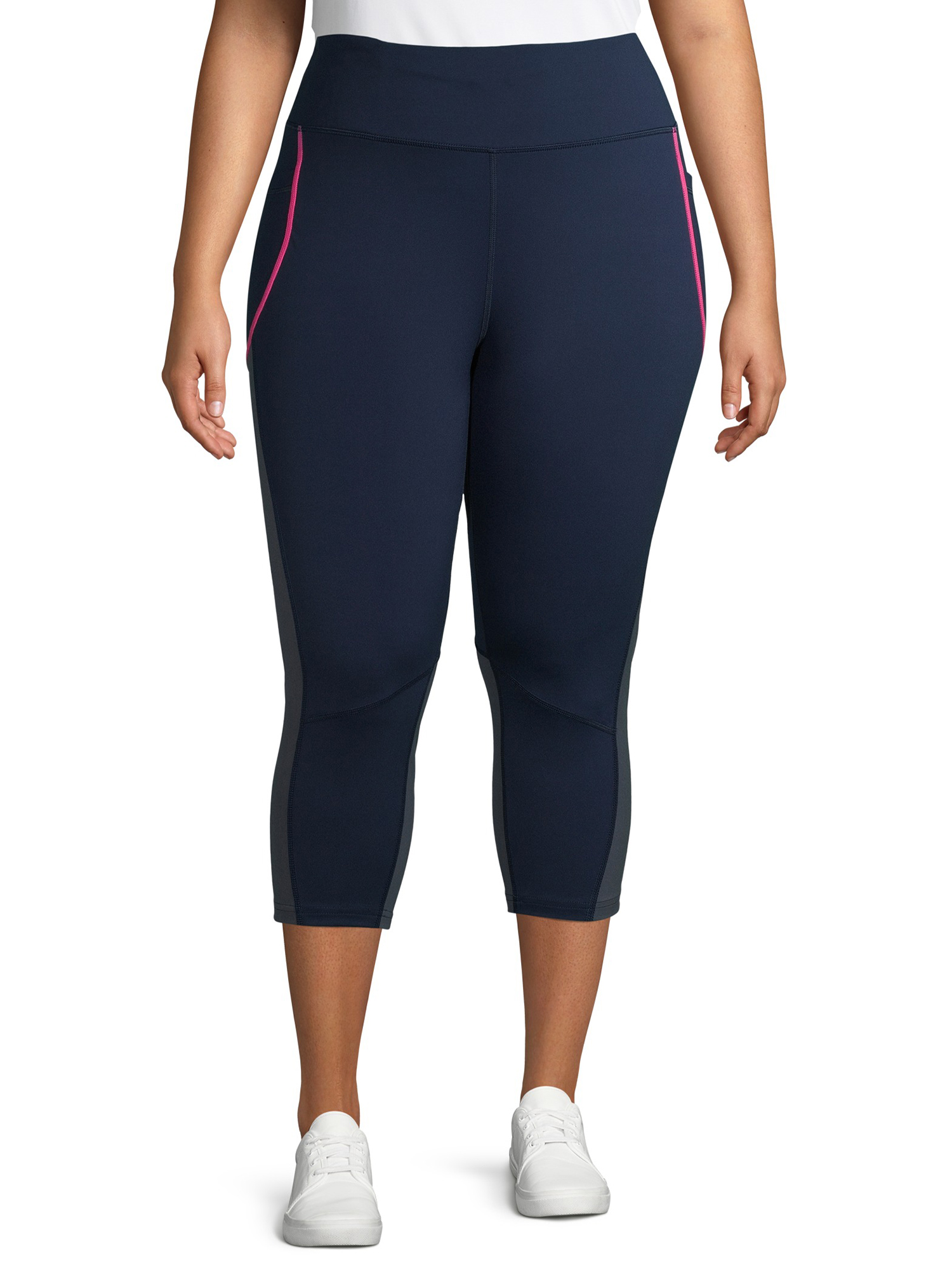 Avia Women's Plus Size Active Capri Leggings with Pop Colorblock Taping