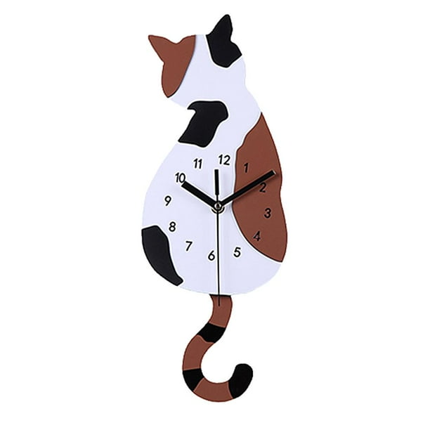 Reloj de pared con diseño de gato, diseño minimalista y moderno, con forma de pajarera, de péndulo y silencioso. 170x420mm