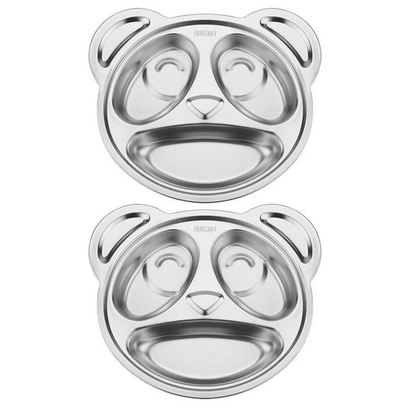 Plato de alimentos de 2 piezas plato de acero inoxidable dividido niños niños pequeños de alimentos divididos plato para niños