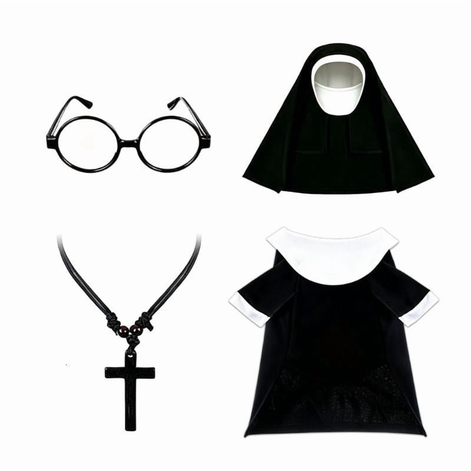 CEORPER Pet Nun Costume Set with Hooded Cape and Glasses for Dog Cats Party