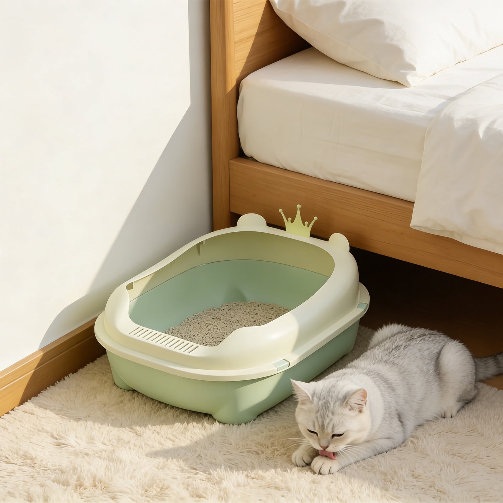 Viflosae Litter Box Litter Boxes Semi Enclosed Cats Litter Box with High Sides Front Opening Odor Control Kitty Litter Pan with Removable Lid Foolproof Clean Cats Toilet for Indoor Use