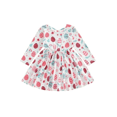 

Bslissey Toddler Baby Girls Easter Dress Cute BunnyEgg Print Long Sleeve Pleated Princess Dress 6M 9M 12M 18M 24M 3T Infant Sweet Casual A-line Dress for Daily Party