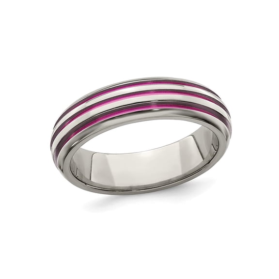 Ladies or Mens Titanium Pink Anodized Triple Grooved Band Ring (6mm)