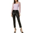 thumbnail image 2 of INSPIRE CHIC Women's Casual Square Neck Star Print Mesh Sheer Long Sleeve Textured Crop Top, 2 of 5