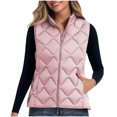 thumbnail image 2 of gbyLJF Women's Quilted Vest Solid Color Stand Collar Sleeveless Puffer Vest Lightweight Zip Up Padded Waistcoat with Pockets, 2 of 9