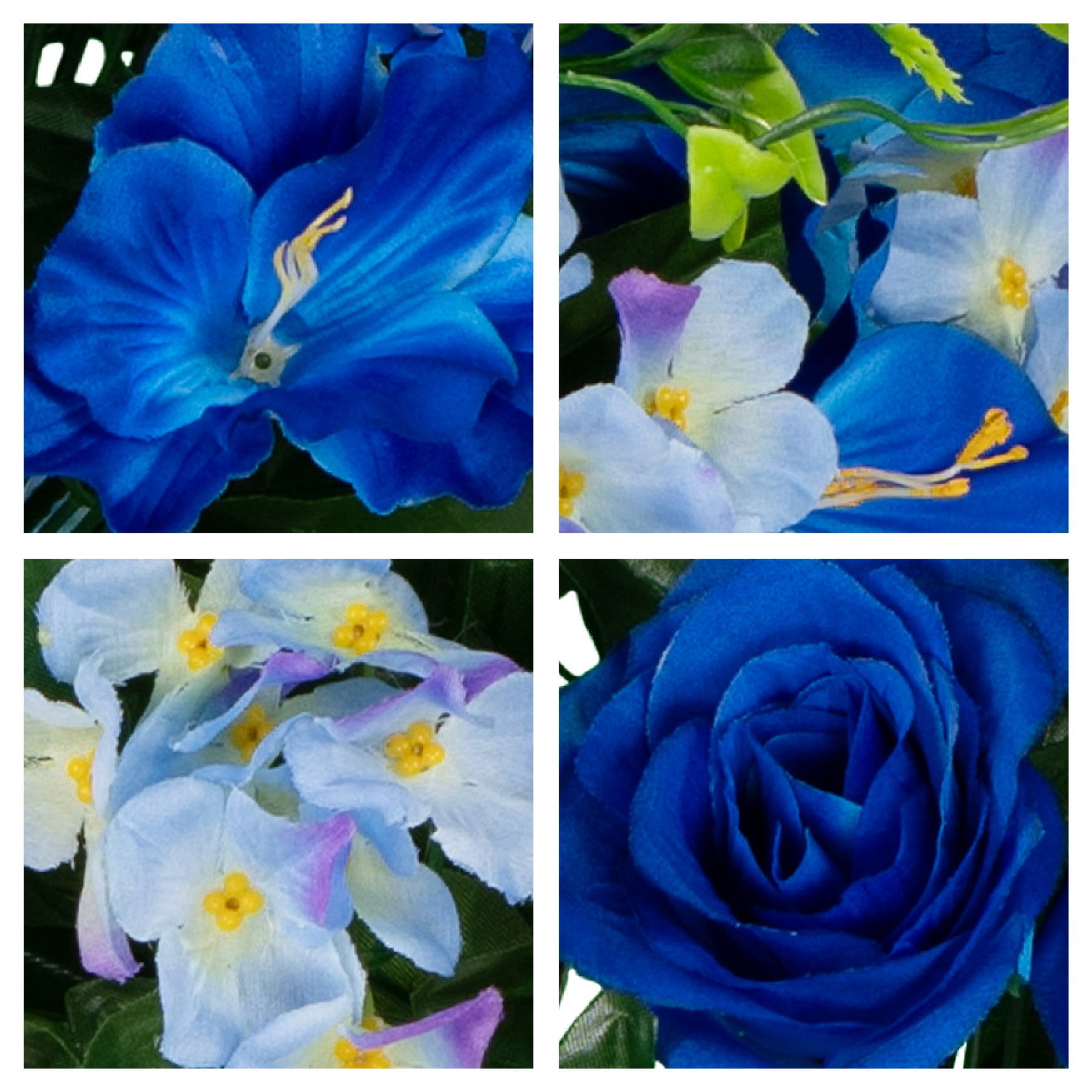Sympathy Silks Artificial Cemetery Flowers - Blue Roses and Hydrangea - Saddle for Headstone
