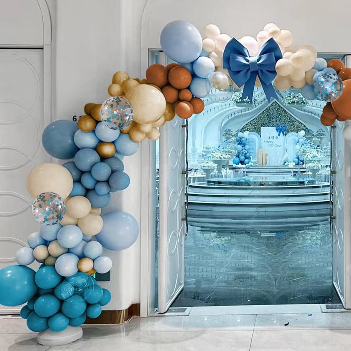 Boho Brown and Blue Balloon Garland Arch Kit, 156Pcs Light Ocean Blue Caramel Brown White Sand Nude Balloons for Birthday Gender Reveal Baby Bridal Shower Wedding Party