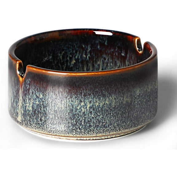 HAOTOP Small Ceramic Ashtray-2Pack, Ash Holder for Smokers 3-Inch, Gradient Grey