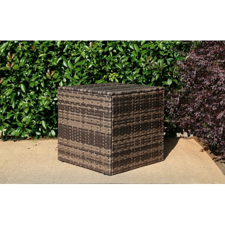 Baner Garden A105 Outdoor Glass Rattan Garden Square Coffee Table with Storage Compartment