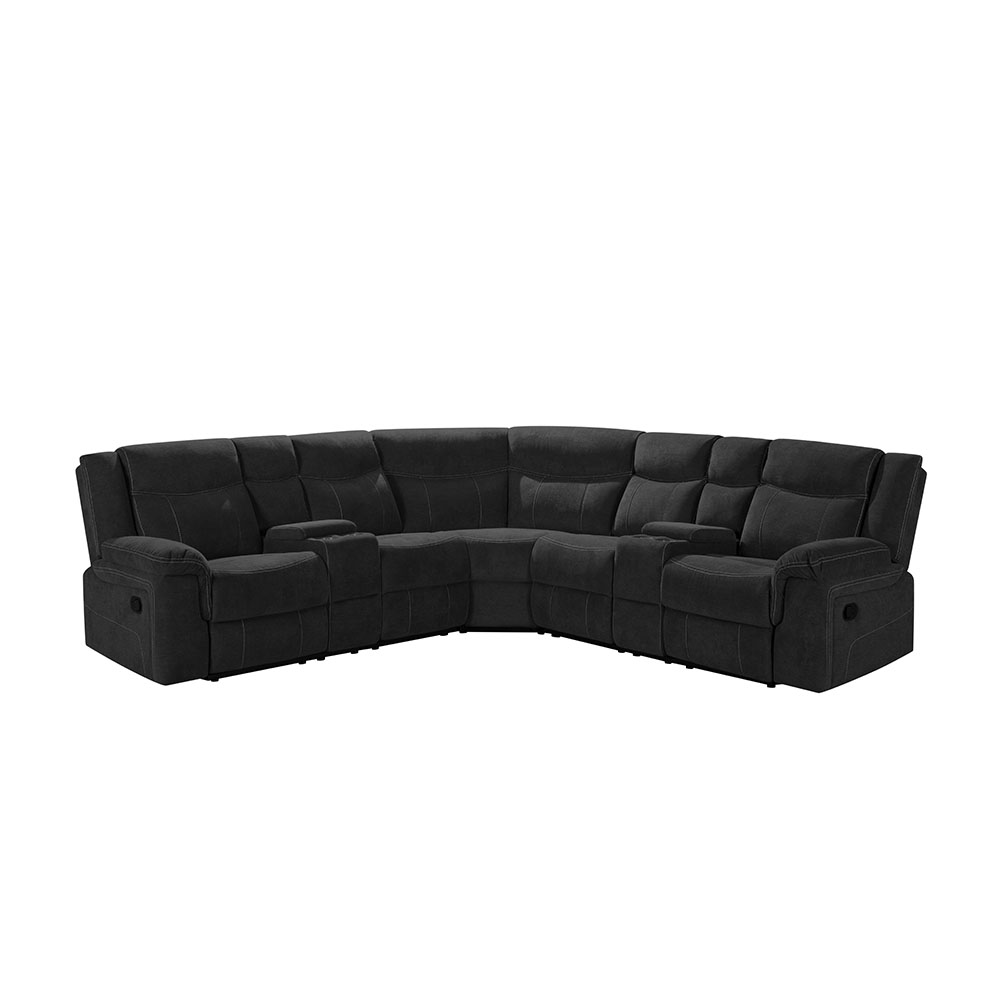 3Piece Upholstered Fabric Sectional Set with 2 Recliners, Storage Console, and Cup Holders
