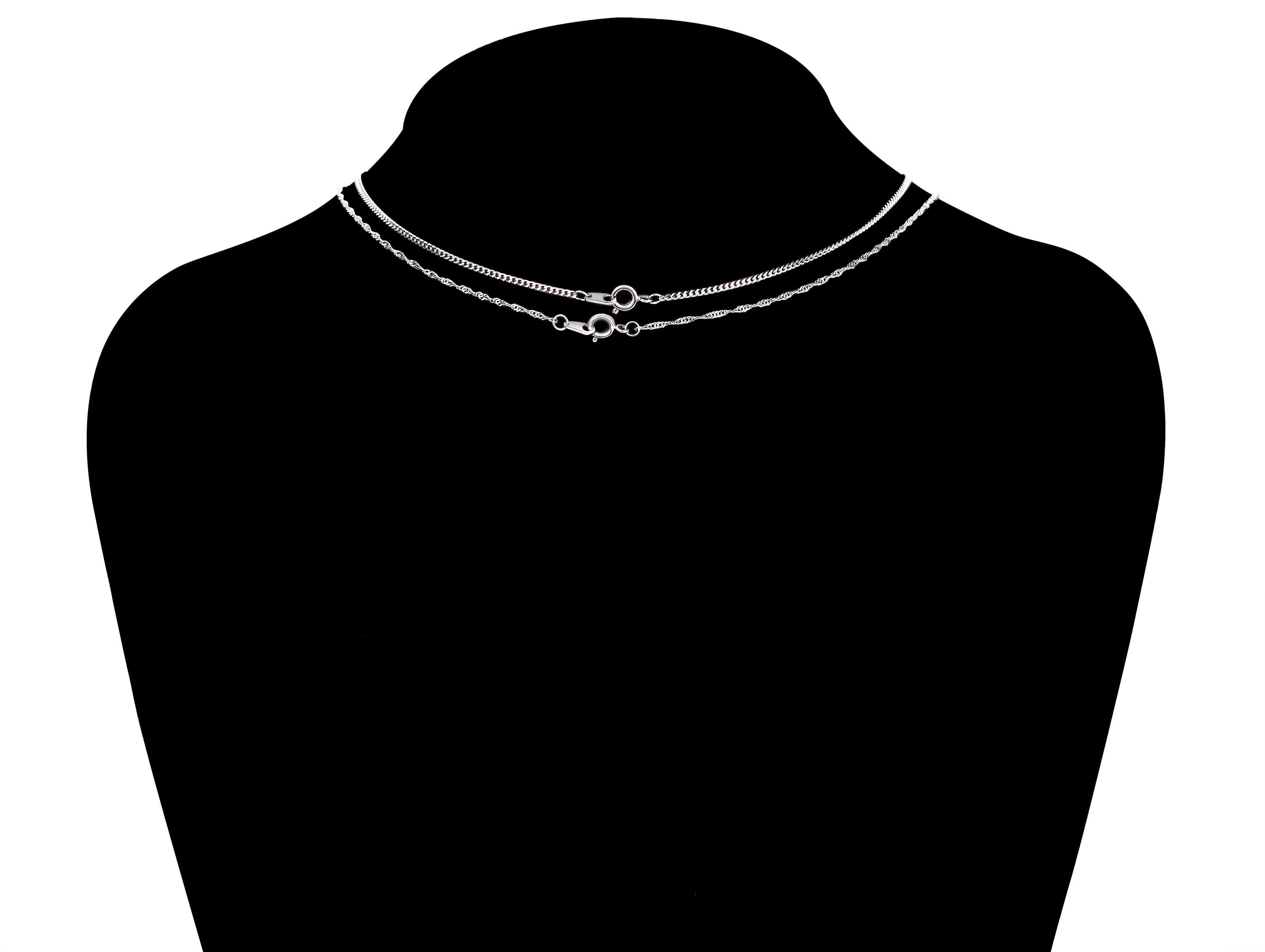 Women's Adult Fine Silver Plated Link Double Necklace Set with Simulated Diamonds