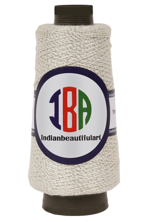 IBA Indianbeautifulart JuteLurexCordThread 100 Meter Spool 4ply Thread For DIY Crafts MetallicCordFor Christmas Tree Embellishment,Macram |White|Pack Of 1