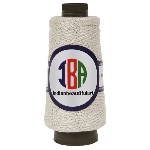 IBA Indianbeautifulart JuteLurexCordThread 100 Meter Spool 4ply Thread For DIY Crafts MetallicCordFor Christmas Tree Embellishment,Macram |White|Pack Of 1