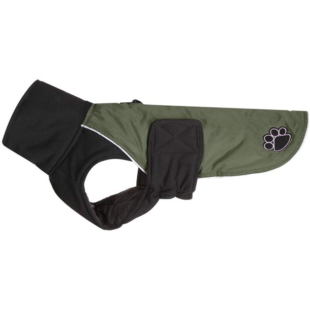 Abrigo de cuello alto para perros medianos. Impermeable y cálido para el frío invierno (Verde, Talla S).