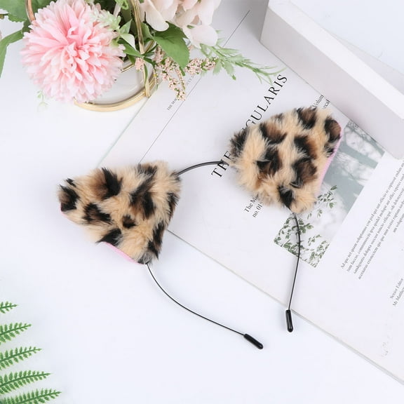 HEANUJJ Leopard Print Ears Headband with Metal for Costume Parties Women 1Pack