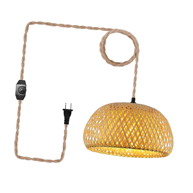Lámpara colgante de ratán con enchufe, lámpara colgante tejida a mano, pantalla de bambú, luces de jaula, accesorio de iluminación colgante bohemio , 38cmx20cm Yuyangstore Luz colgante enchufable