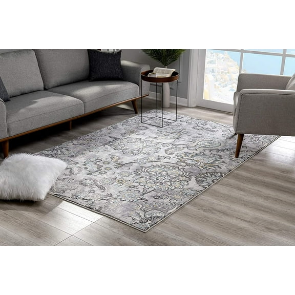 8â€™ x 11â€™ Gray Modern Jacobean Floral Area Rug