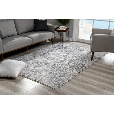 5’ x 8’ Gray Modern Jacobean Floral Area Rug