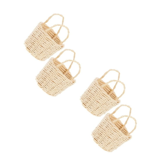 MLINS 4 pcs Miniature Dollhouse Woven Basket 1:12 Scale for Dollhouse Scenes and Fairy Garden Accessories Mini Raffia with Handles for Storage Decoration