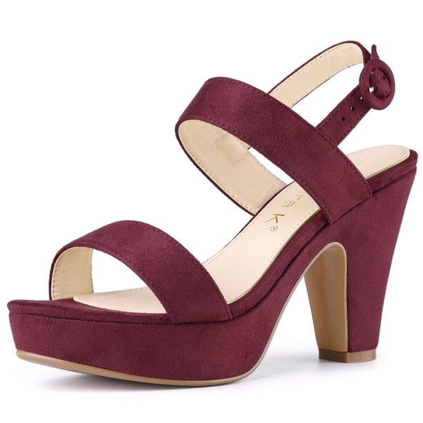 Sandalias Talón Abierto Plataforma Talón Grueso Allegra K Borgoña 40