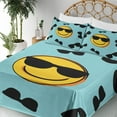 thumbnail image 3 of Ambesonne Emoji Fitted & Top Sheet Set with Sham, Happy Summer Sunglasses Faces, Pale Turquoise Mustard, 3 of 5