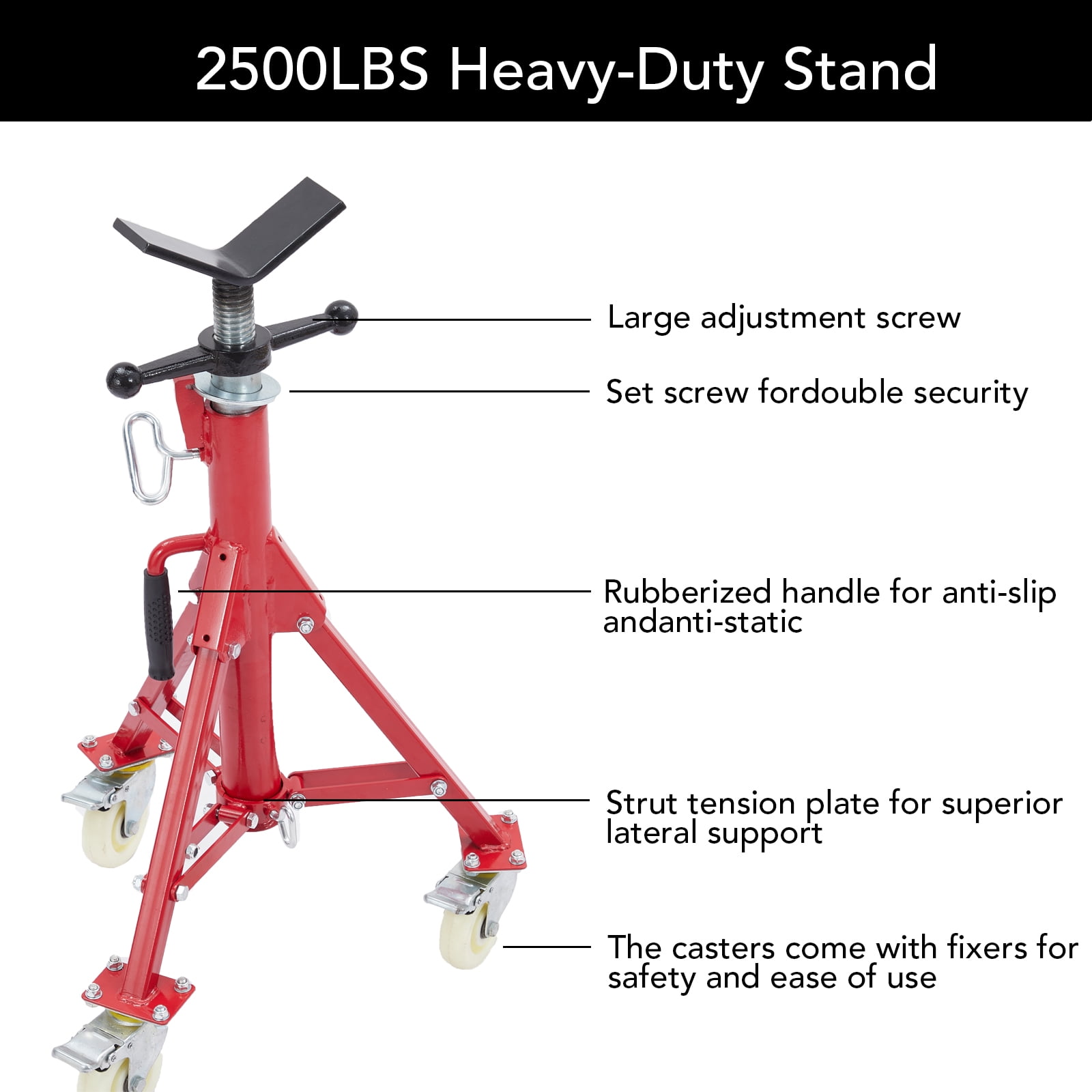 Aoile Adjustable V-Head Pipe Jack Stand, Foldable Design, 2500 lb Capacity