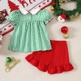 thumbnail image 4 of Ruiwill Girl Outfit Set Toddler Christmas Short Sleeve Cartoon Prints Plaid T Shirt Tops Ruffles Shorts Outfits Crew Neck Girl Clothes Green Size 6-12 Months, 4 of 7