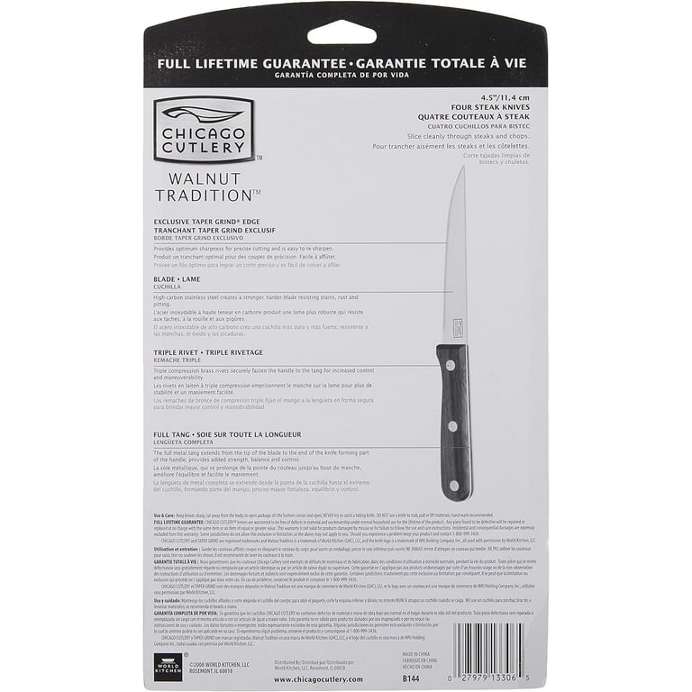 Chicago Cutlery Steak Knife Set of 4 Serrated 4.5 Blade Black Handle 3  Rivets