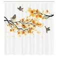 thumbnail image 4 of Fall Shower Curtain, Branch with Pale Fall Leaves and Birds Natural Change in Season Summertime Print, Fabric Bathroom Set with Hooks, 69W X 75L Inches Long, Yellow Cream, by Ambesonne, 4 of 4