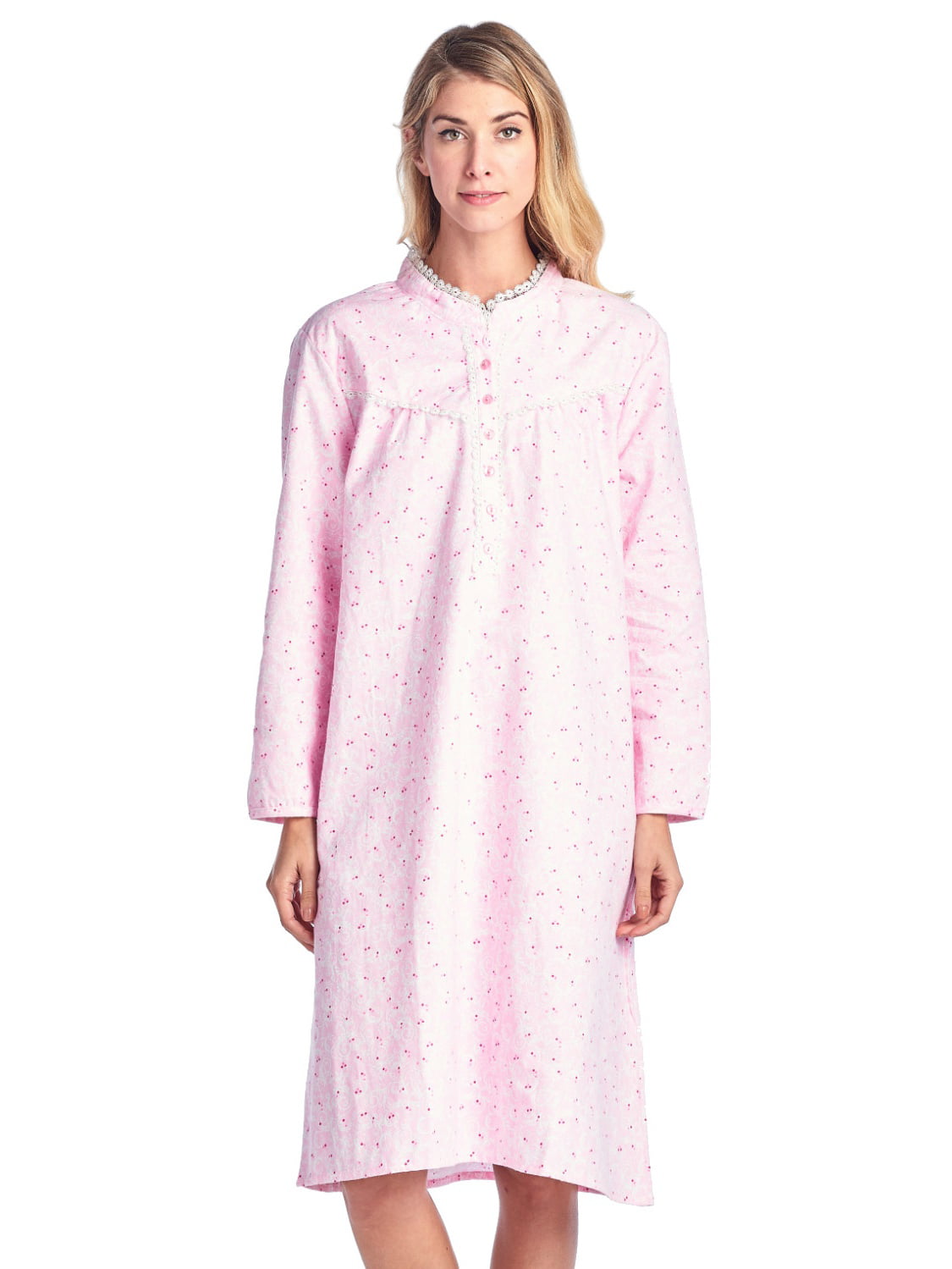 Casual Nights Women's Flannel Floral Long Sleeve Nightgown - Pink - X ...