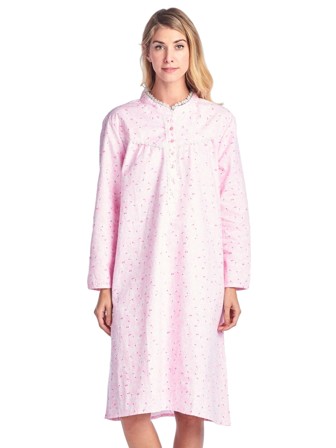 Casual Nights Women's Flannel Floral Long Sleeve Nightgown - Pink - X ...