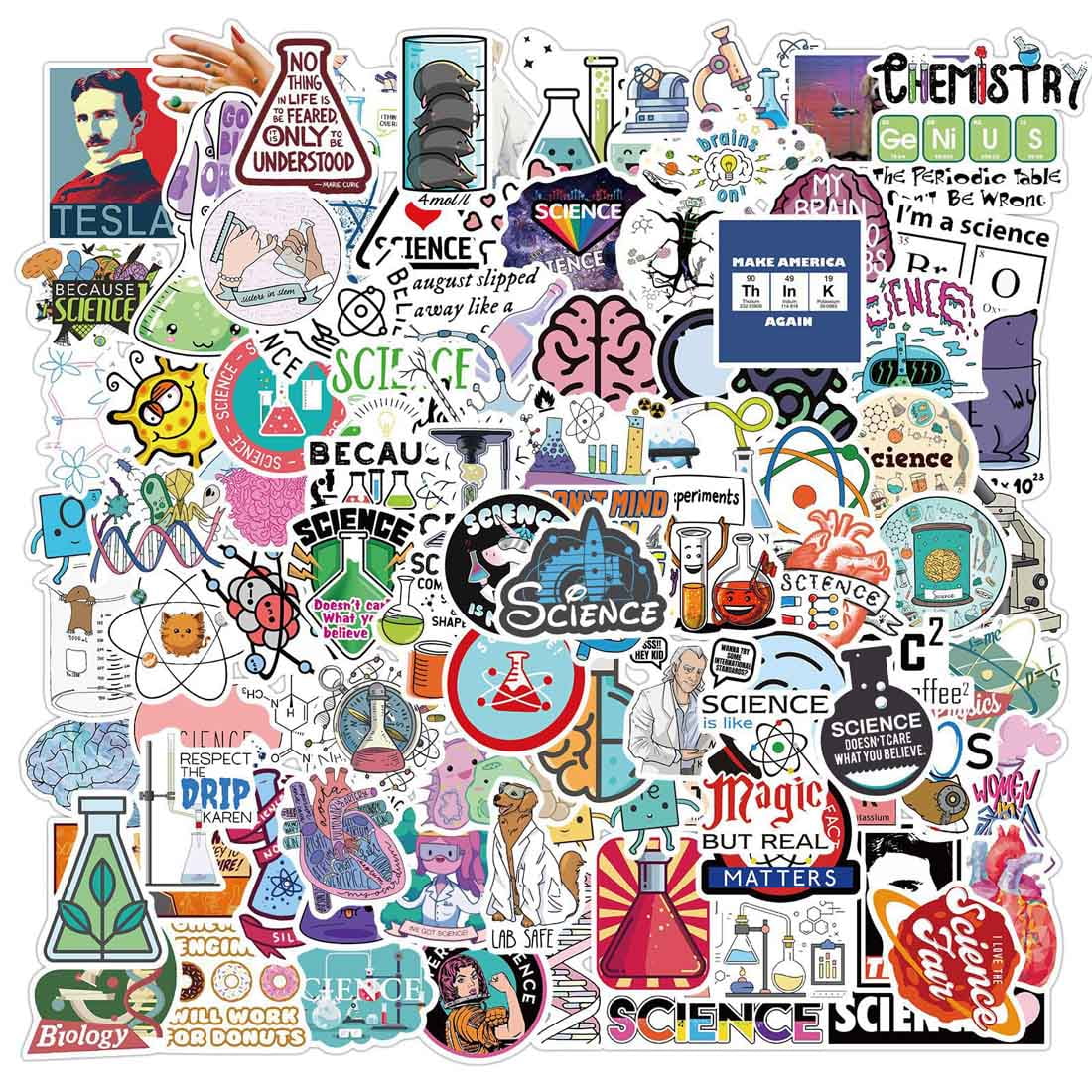 100pcs Science Stickers Pack, Chemistry, Biology, Physics, science