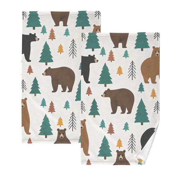 Ryvnso Bear Forest Cotton Hand Towels Sets Face Towel 2 PCs Bathroom Decorative